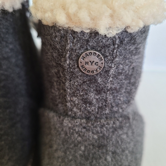Madden NYC Faux Fur Boots Size 9 Gray Wedge Flannel Hiker Eco Lux Lace Up Zipper - Picture 5 of 13
